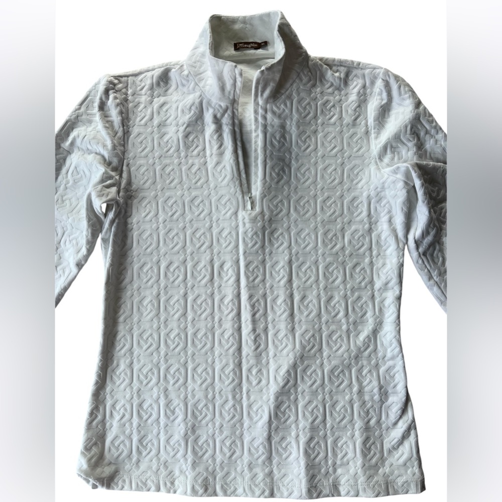 J. McLaughlin Ace 1/4 Zip White Geometric Design Pullover Top - Picture 4 of 8